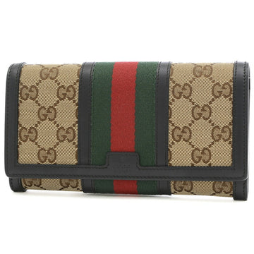 GUCCI Web Bifold Long Wallet Canvas/Leather Beige/Navy 409440