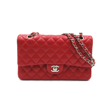 CHANEL Matelasse W flap ChainShoulder Bag Red Caviar Skin [Grained Calf]