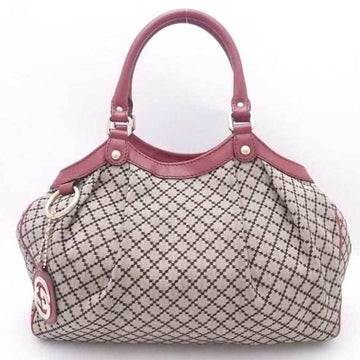 GUCCI Handbag Diamante Suki Canvas/Leather Beige x Black Bordeaux Women's 211944
