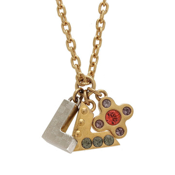 LOUIS VUITTON Pendantif Love Letters Necklace Flower Rhinestone GP Silver Gold M67068