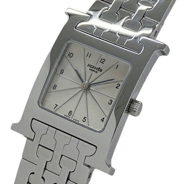 HERMES watch ladies H quartz stainless steel SS HH1.210 silver ivory