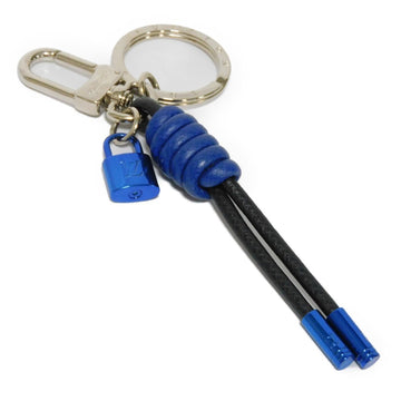 LOUIS VUITTON Keychain Portocle Knot Lock LV Logo Padlock Noir Black Cobalt Blue Taiga M61713 Men's