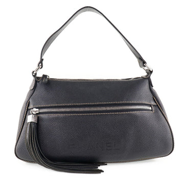 Chanel one shoulder fringe leather black ladies bag