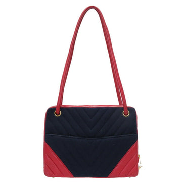 Chanel V Stitch Lambskin Jersey Red Navy 16s Coco Mark Shoulder Bag 0034 CHANEL