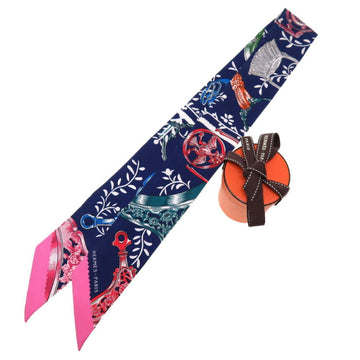 HERMES Twilly ETRIERS REMIX Stirrup Remix 2021 Silk Indigo Rose Vif Scarf Muffler Navy Blue