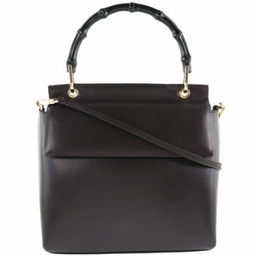Gucci Bamboo 2WAY Shoulder 001 1887 Calf Brown Ladies Handbag