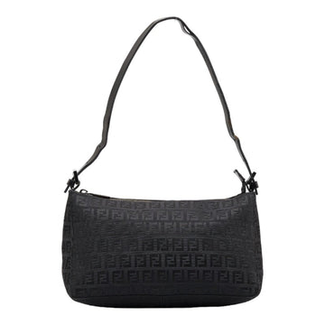 FENDI Zucchino Handbag Black Canvas Leather Women's