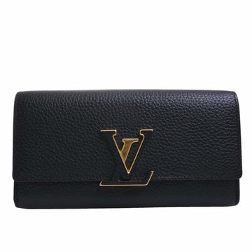 LOUIS VUITTON Taurillon Portefeuille Capucines Bifold Long Wallet M61248 Black Women's