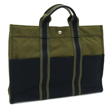 HERMES Handbag Fool Toe Tote MM Olive Navy Cotton Canvas Men's Women's Bag Green