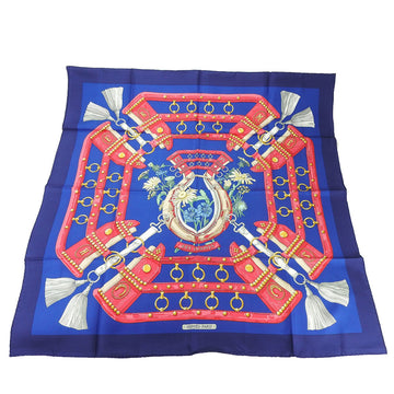 HERMES muffler/scarf CARRE90 100% silk to the field aux champs navy blue pink ladies  scarf