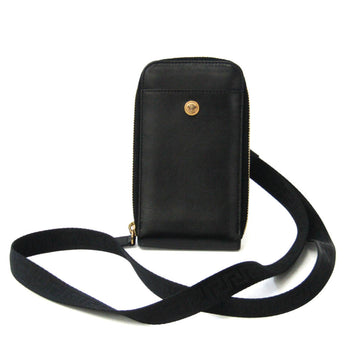 VERSACE Phone Pouch Women's Leather Shoulder Bag Black