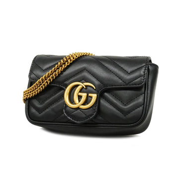 GUCCI Shoulder Bag GG Marmont 476433 Leather Black Gold Hardware Women's