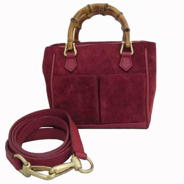 Gucci 2way Bag Bamboo Red Suede Leather Mini Handbag Shoulder Ladies