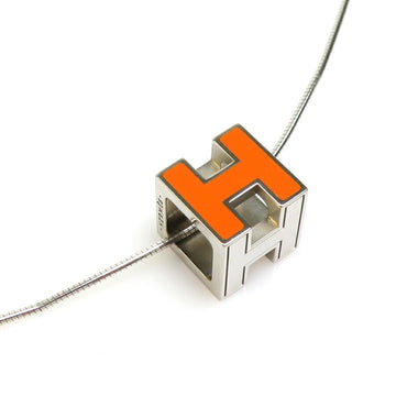 HERMES necklace H cube caged ash metal/enamel silver/orange unisex e56076a