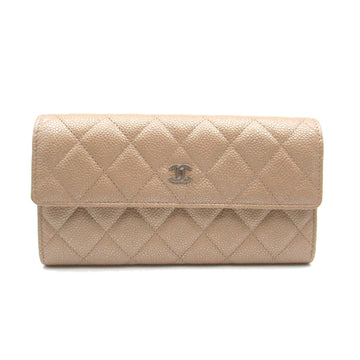 CHANEL Matelasse Bifold long wallet Beige Caviar Skin [Grained Calf]