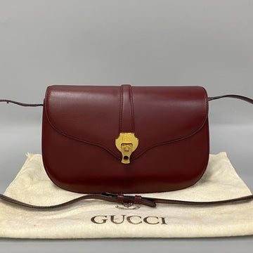 GUCCI Old Vintage GG Logo Metal Fittings Calf Leather Shoulder Bag Sacoche Bordeaux 71450