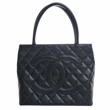 CHANEL Caviar Skin Coco Mark Reprint Tote Bag Black Ladies