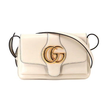 GUCCI GG Marmont Alley Small Shoulder Bag Leather White 550129 Gold Hardware Arli