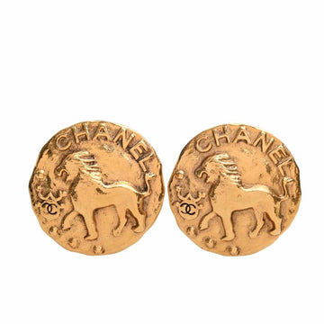 CHANEL lion motif earrings gold ladies