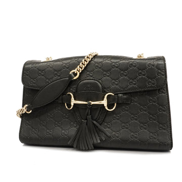 GUCCIAuth  Horsebit 295402 Women's Leather Shoulder Bag Black