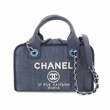 CHANEL Deauville bowling bag 2way hand shoulder denim leather navy A92749 Bowling Bag