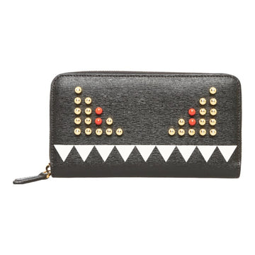 FENDI Back Bugs Monster Studs Round Long Wallet 8M0299 Black Leather Ladies