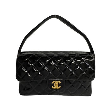 CHANEL Matelasse Double Face Patent Leather Handbag Black 27891