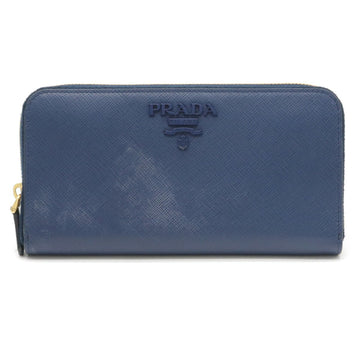 Prada SAFFIANO Saffiano Round Zipper Long Wallet Embossed Leather Blue 1ML506