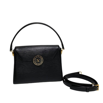 VALENTINO Logo Metal Fittings Epi Leather Genuine 2way Shoulder Bag Handbag Black 22041