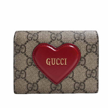 GUCCI GG Supreme Heart Motif Card Case Bifold Wallet 648848 Beige/Red