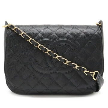 CHANEL matelasse chain shoulder bag caviar skin leather black