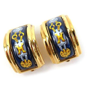 HERMES Earrings Email Metal/Enamel Gold/Navy Women's