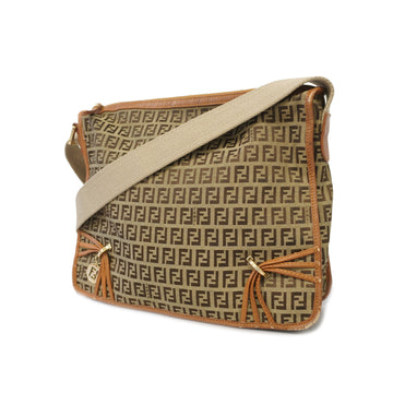 Fendi shoulder bag zucchino canvas beige gold metal