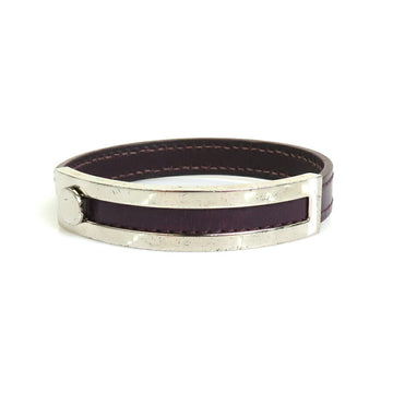 HERMES Bracelet Puspusu Leather/Metal Purple/Silver Unisex