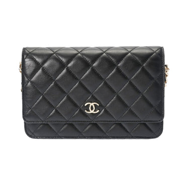 CHANEL Matelasse Chain Charm Black Champagne AS2326 Women's Lambskin Shoulder Bag