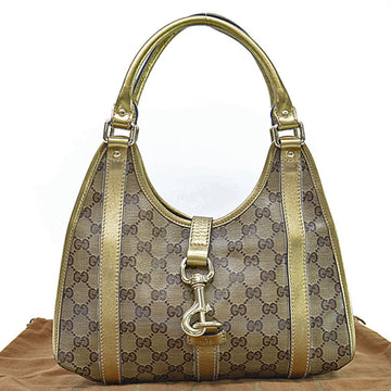 Gucci Bag GG Crystal Brown Gold PVC Leather Handbag Ladies 203495