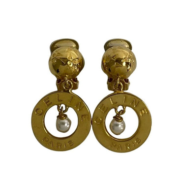 CELINE Vintage Circle Logo Star Ball Motif Pearl Earrings Ear Cuff Accessories Gold 94277