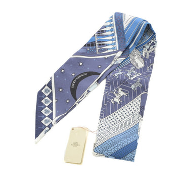 HERMES Twilly Objets de Curiosite Marine Cobalt White Scarf