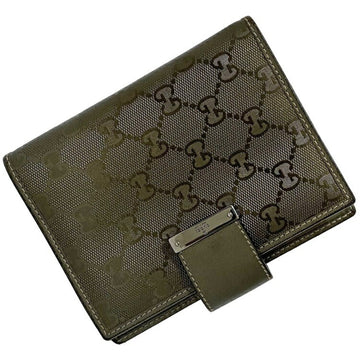 GUCCI Notebook Cover Metallic Khaki GG Imprime 115240 Coated Leather  6 Hole Ring Pen Holder Pocket Women's