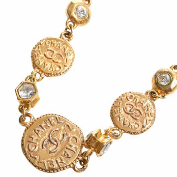 CHANEL Rhinestone Coco Mark Necklace Gold Women's