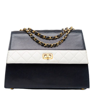 CHANEL matelasse bicolor chain shoulder bag navy white lambskin ladies