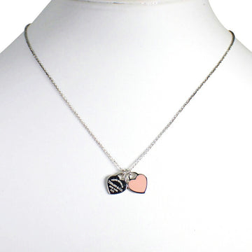 TIFFANY 925 Return Toe Double Heart Pink Enamel Pendant Necklace
