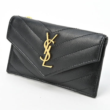 SAINT LAURENT Flap Card Case Monogram Fragment 612808 Grain de Poudre Embossed Leather