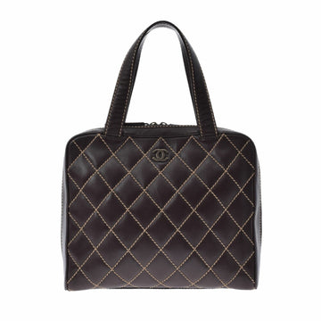 Chanel wild stitch brown metal fittings lady's calf handbag
