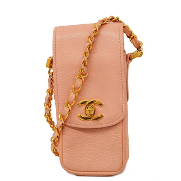 CHANEL shoulder bag chain caviar skin pink ladies