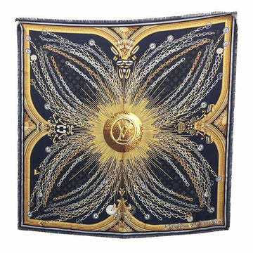 LOUIS VUITTON Scarf Carre Jean Vendome M71514 Silk Navy Stole Shawl