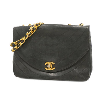 CHANELAuth  Half Moon W Chain Women's Leather Shoulder Bag Black