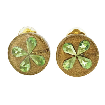 CHANEL earrings logo round circle clover plastic gold green 01C ladies