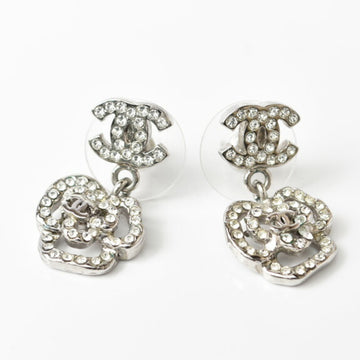 CHANEL earrings  CC here mark camellia swing rhinestone silver