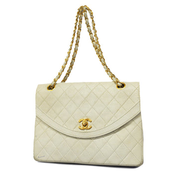 Chanel shoulder bag matelasse W chain leather white gold metal